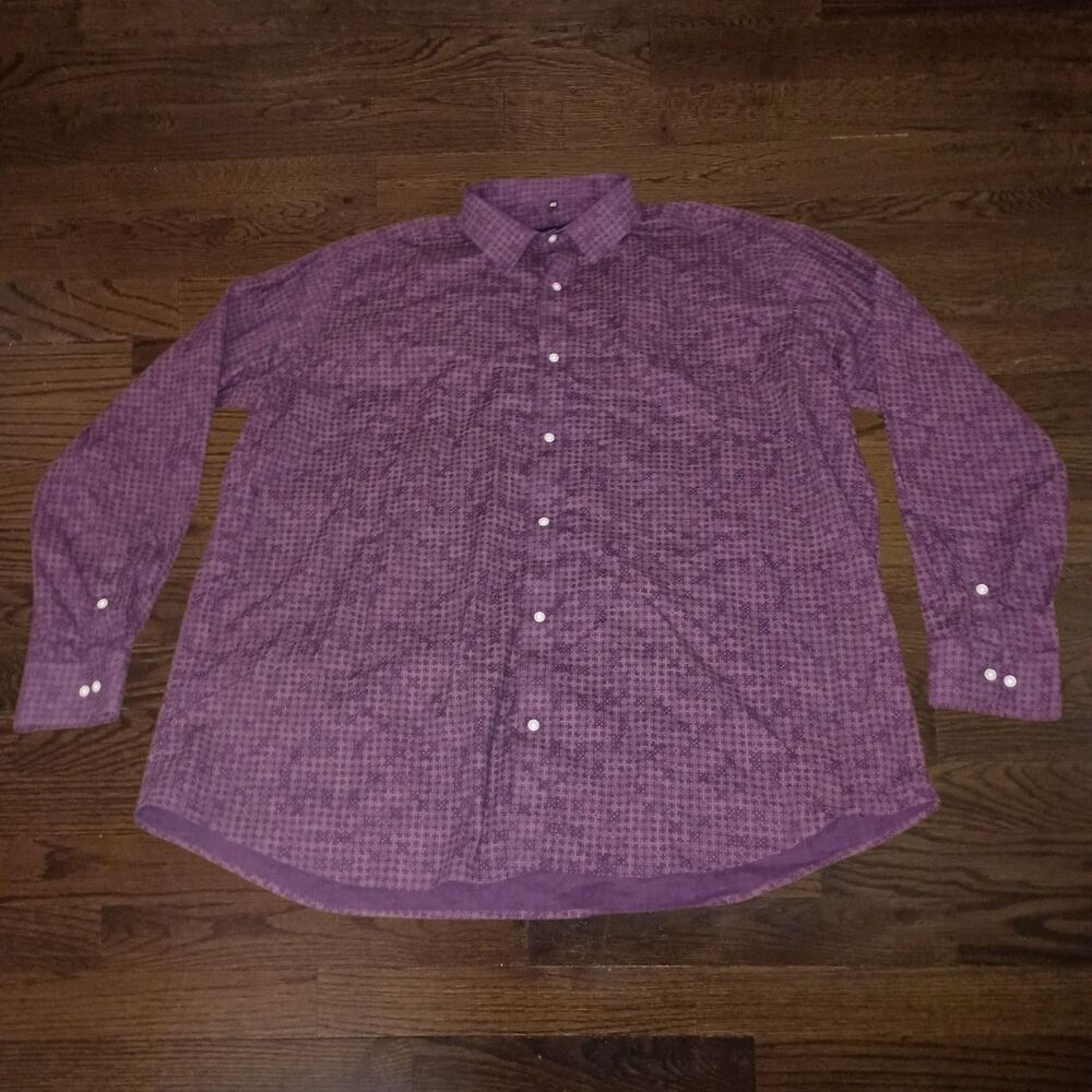 French Crown Dress Shirt Mens 48 3XL XXXL Button Front Maroon Gold Geometric